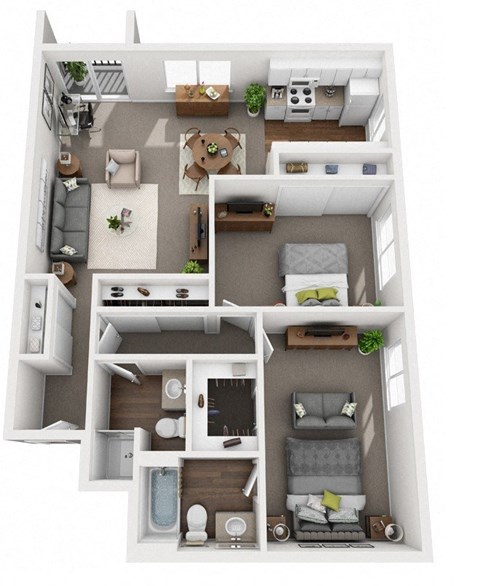 Floor plan for 2 beds, 2 baths, 1074 sqft